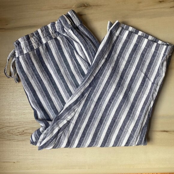 Per Se Blue Striped Cropped Linen Blend Tie Waist Beachy Boho Pants XL - Picture 4 of 12